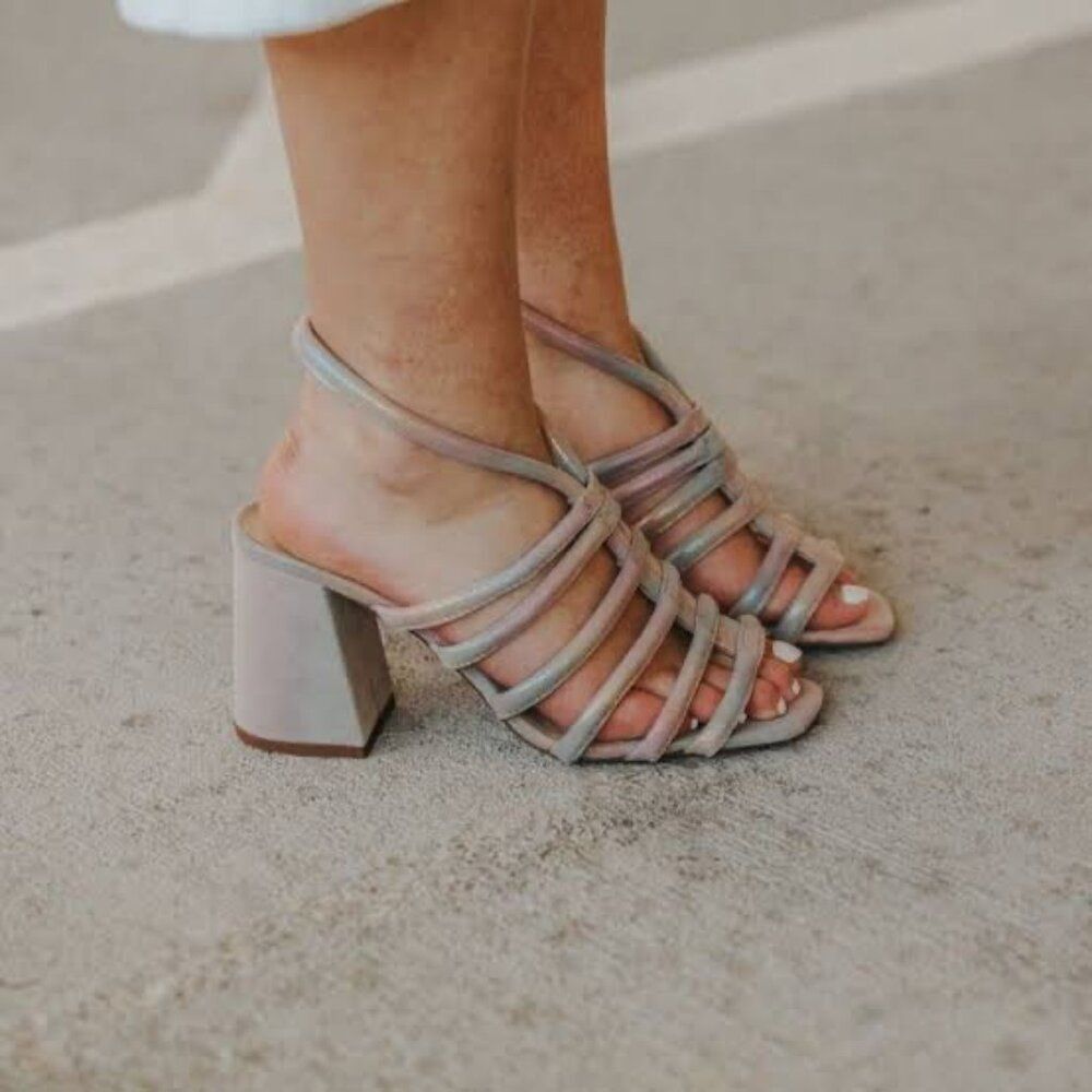 Free People Colette Rainbow Metallic Cinched Heel Sandal Size 37.5